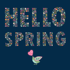 Cute floral card with spring flower. Vintage flowers illustration.