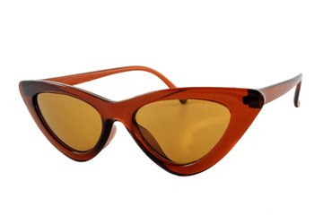 Brown cat eye sunglasses with triangle shape isolated on white background - Side View
