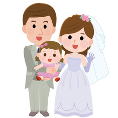 子連れ結婚式　披露宴　新郎新婦と子供　イラスト