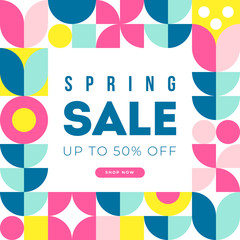 Spring Sale banner template with abstract flower background for social media marketing, advertising.