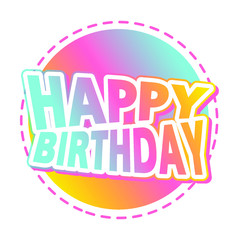 Fototapeta na wymiar Happy birthday hand drawn vector lettering design on background of pattern with stripes. Perfect for greeting card.