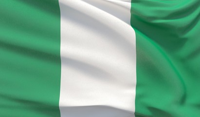 Obraz premium Waving national flag of Nigeria. Waved highly detailed close-up 3D render.