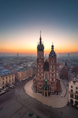 Fototapeta premium Aerial view of the Market Square in Cracow in sunrise time