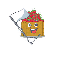 Strawberry fruit box cartoon character design holding standing flag