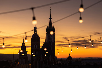 Cracow - St Mary's Church in sunset time