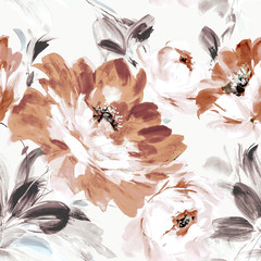 Flowers watercolor illustration.Manual composition.Seamless pattern.Design for cover, fabric, textile, wrapping paper . - 332855819