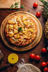 Seafood Italian Pizza on wooden table