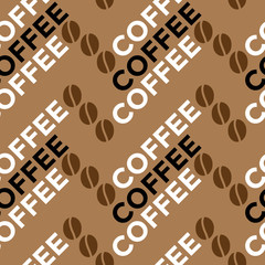 Coffee seamless pattern design. Decorate text in brown colors.