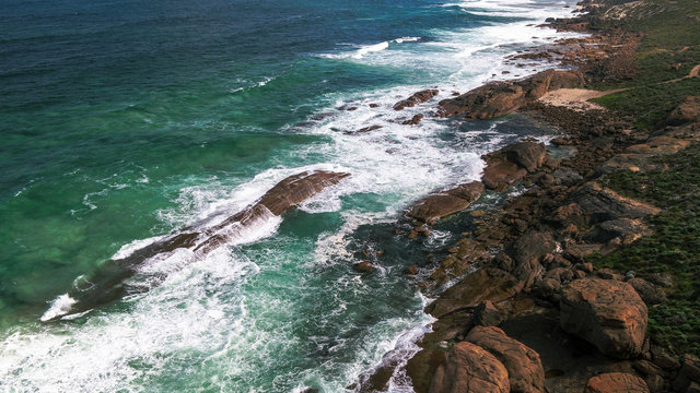 Aerial Drone Images Grace Town waves crashing over Rocks Perth Western Australia