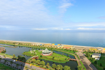 Top view of the promenade in the resort town in Batumi. The concept of a tourist site. Georgia attracts many tourists. Travel and vacation, design postcard or calendar.