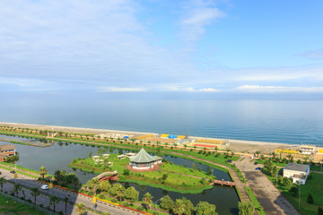 Top view of the promenade in the resort town in Batumi. The concept of a tourist site. Georgia attracts many tourists. Travel and vacation, design postcard or calendar.