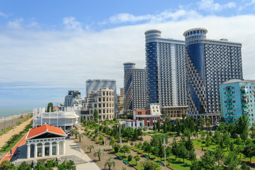 Top view of the promenade and bike path in Batumi. Georgia is a country at the junction of Europe...