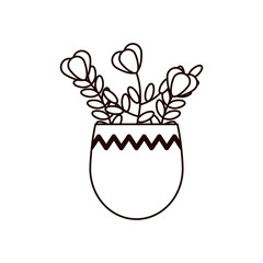 flowers inside pot line style icon vector design