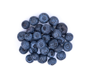 blueberries isolated on white background, top view, flat lay