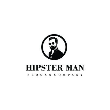 Man logo design. Awesome hipster man logo. A man with suit & eyeglasses logotype.