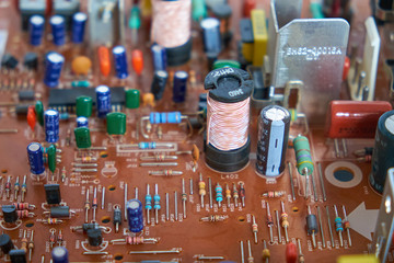 Chernihiv region, Ukraine, April 25, 2019. Old printed circuit board.