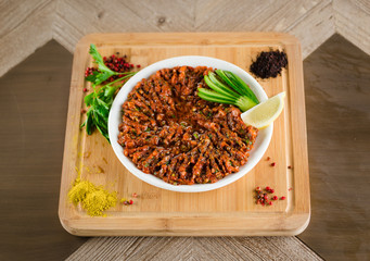 assorted Turkish dishes, hummus, muhamara, mutabal, falafel, shawarma