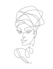 Continuous one line drawing. Abstract portrait of young African woman in minimalistic modern style