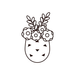 flowers and leaves inside pot line style icon vector design