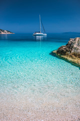 Luxury boat yacht anchored in a bay of tropical Island