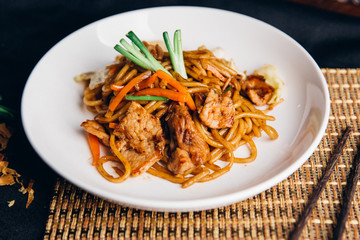 stir-fried yakisoba noodle with pork - Asian food style