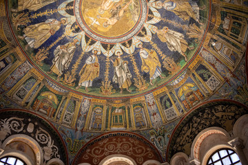 Fototapeta na wymiar The ceiling mosaic in the Baptistry of Neon in Ravenna. Italy