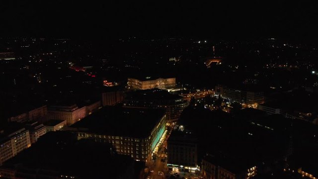 Syntagma square by night aerial drone shot far from us