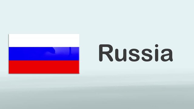 3d Presentation promo intro in white background with a colorful ribon of the flag and country of Russia