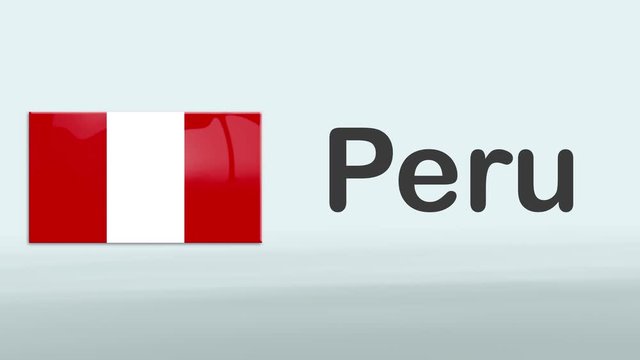 3d Presentation promo intro in white background with a colorful ribon of the flag and country of Peru