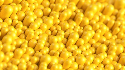 Yellow capsules abstract background with dof effect. 3d rendering