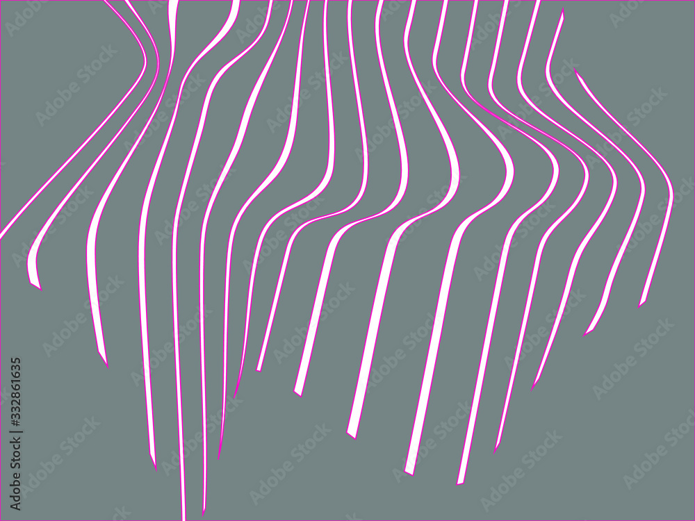 Poster abstract rippled or white lines pattern with wavy vibrant facture on gray background and texture. ve