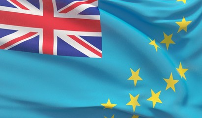 Waving national flag of Tuvalu. Waved highly detailed close-up 3D render.