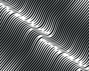 Abstract pattern. Texture with wavy, curves lines. Optical art background. Wave design black and white. Digital image with a psychedelic stripes. Vector illustration