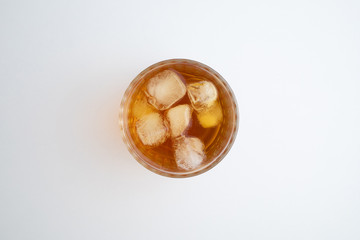 Top View of Glass with Ice and Whiskey.