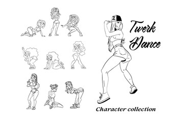 Twerk poster design. Cartoon style girl. Poster for booty dance course or battle. Vector illustration.