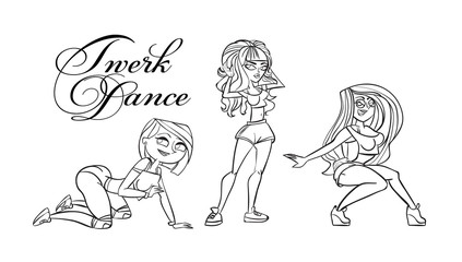 Fototapeta na wymiar Twerk poster design. Cartoon style girl. Poster for booty dance course or battle. Vector illustration.
