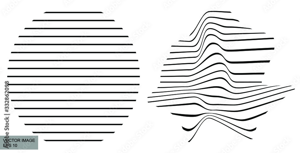 Poster abstract rippled lines pattern with wavy vibrant facture on background. square format. vector illust