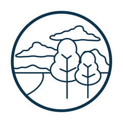 Trees and clouds line style icon vector design