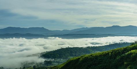 Remarkable sunrise Sea of clouds above Blangkejeren town but below impressive Bukit Barisan...