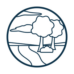 Trees road and clouds line style icon vector design