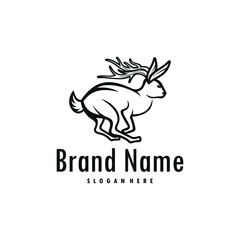 Jackalope Animal Wildlife Character Isolated Graphic Outline Vector Logo Design Silhoutte