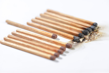 Burning matchsticks for social distancing concept to slow down the spread of COVID-19.      
