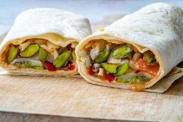 Veggie Kebab Shawarma with Pistachios, Eggplant / Aubergine, Cheese, Tomatoes and Green Pepper. Kebap