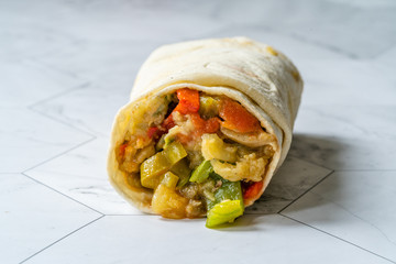 Veggie Kebab Shawarma with Pistachios, Eggplant / Aubergine, Cheese, Tomatoes and Green Pepper. Kebap