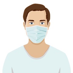 Men wearing medical face masks to prevent disease, flu, air pollution, contaminated air, world pollution.