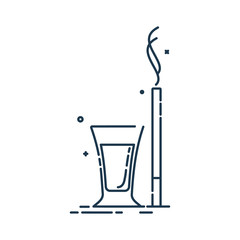 Glass of alcohol and cigarette great design for any purposes. Isolated illustration white background. Closeup shot. Trendy design. Minimalism simplicity sign. Alcoholic product for restaurant symbol
