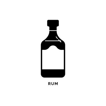 Bottle rum silhouette. Alcohol drink drawing. Black white. Decoration element. Bar menu design. Symbol, logo. Isolated illustration white background. Drink element
