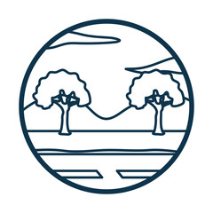 Trees clouds and street line style icon vector design
