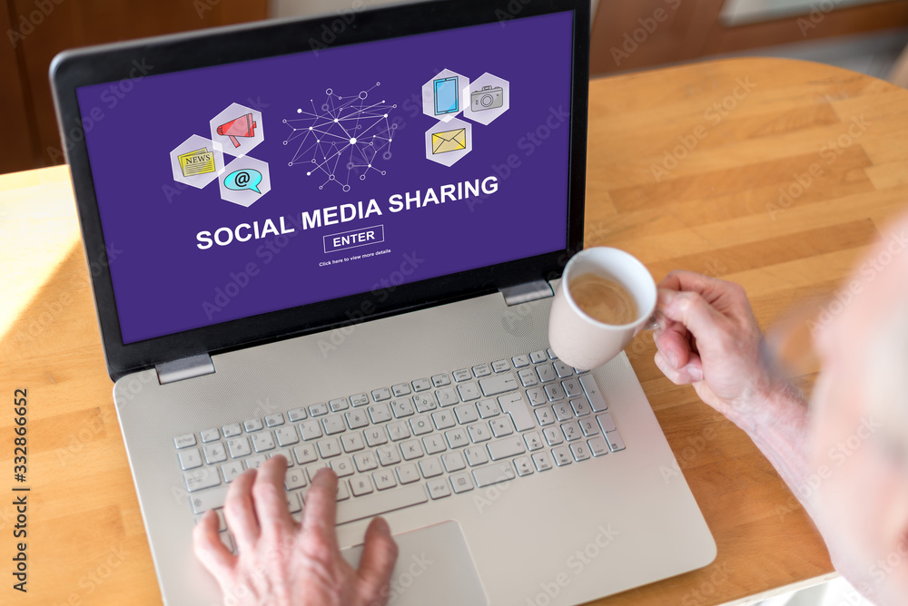 Poster social media sharing concept on a laptop