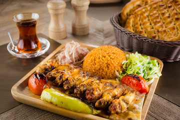 Grilled meat and vegetables Shish kebab.